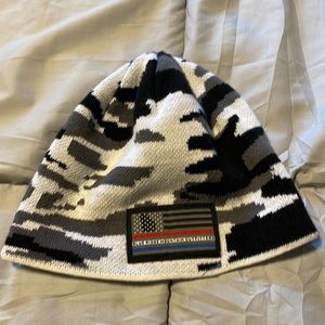 White camo police/fire flag Beanie. Size small